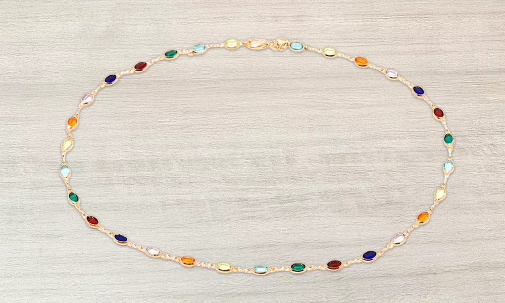 18K Gold Plated Dark Multi Color Crystal Oval Ankle Bracelet