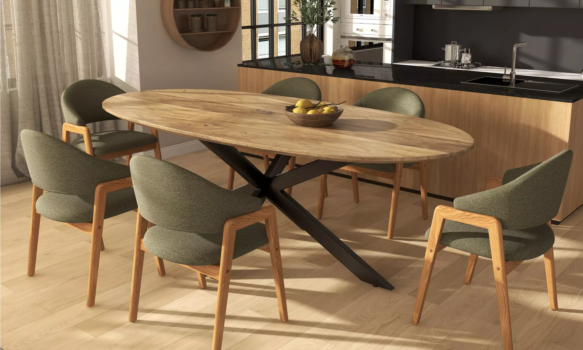 Sillas de comedor tapizadas con patas de madera Woolden, de Doosense