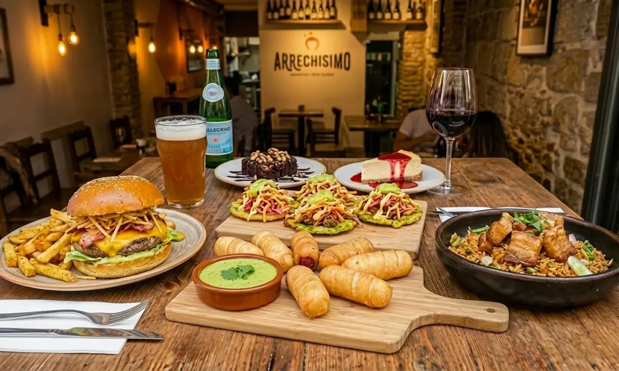 Menú Fusión con entrante, principal, postre y bebida