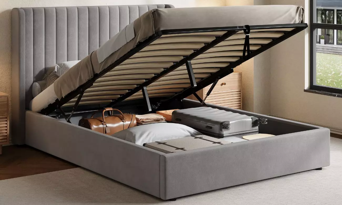 Belgravia Velvet Upholstered Gas Lift Ottoman Bed Frame