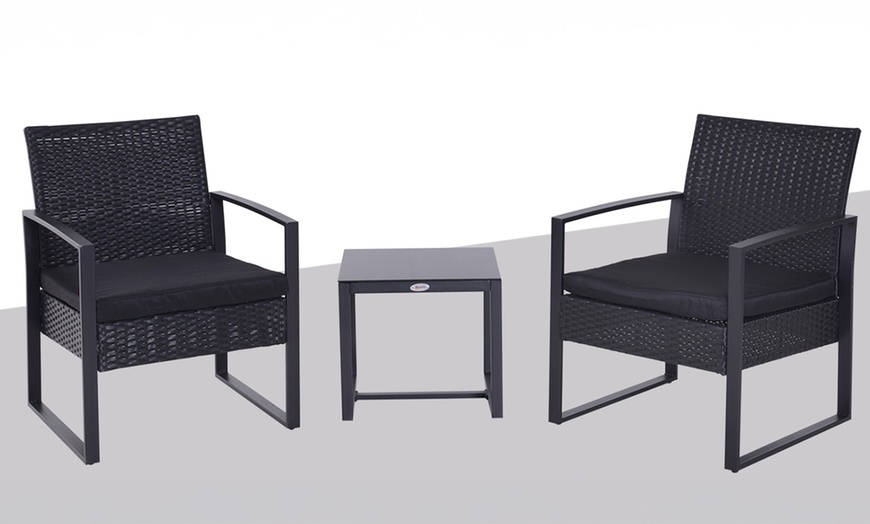 Image 10: Outsunny Square PE-Wicker Bistro Set in black, grey or brown