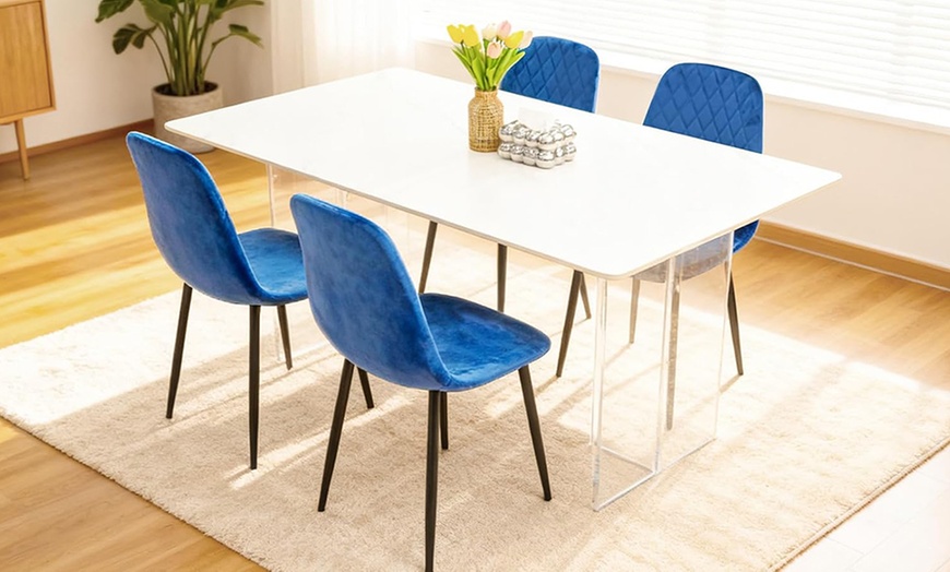 Image 4: Alivio Four-Piece Velvet Dining Chairs, Upholstered Curved Backrest