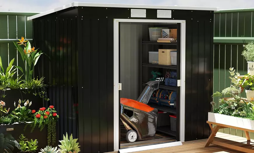Image 7: Outsunny Lean To Garden Shed in Galvanised Steel, 5.6x6.9ft or 7x4ft