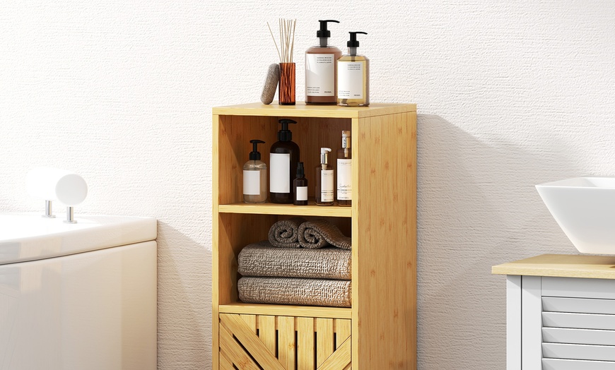 Image 6: Homcom Bamboo Bathroom Under Sink Cabinet with Adjustable Shelf