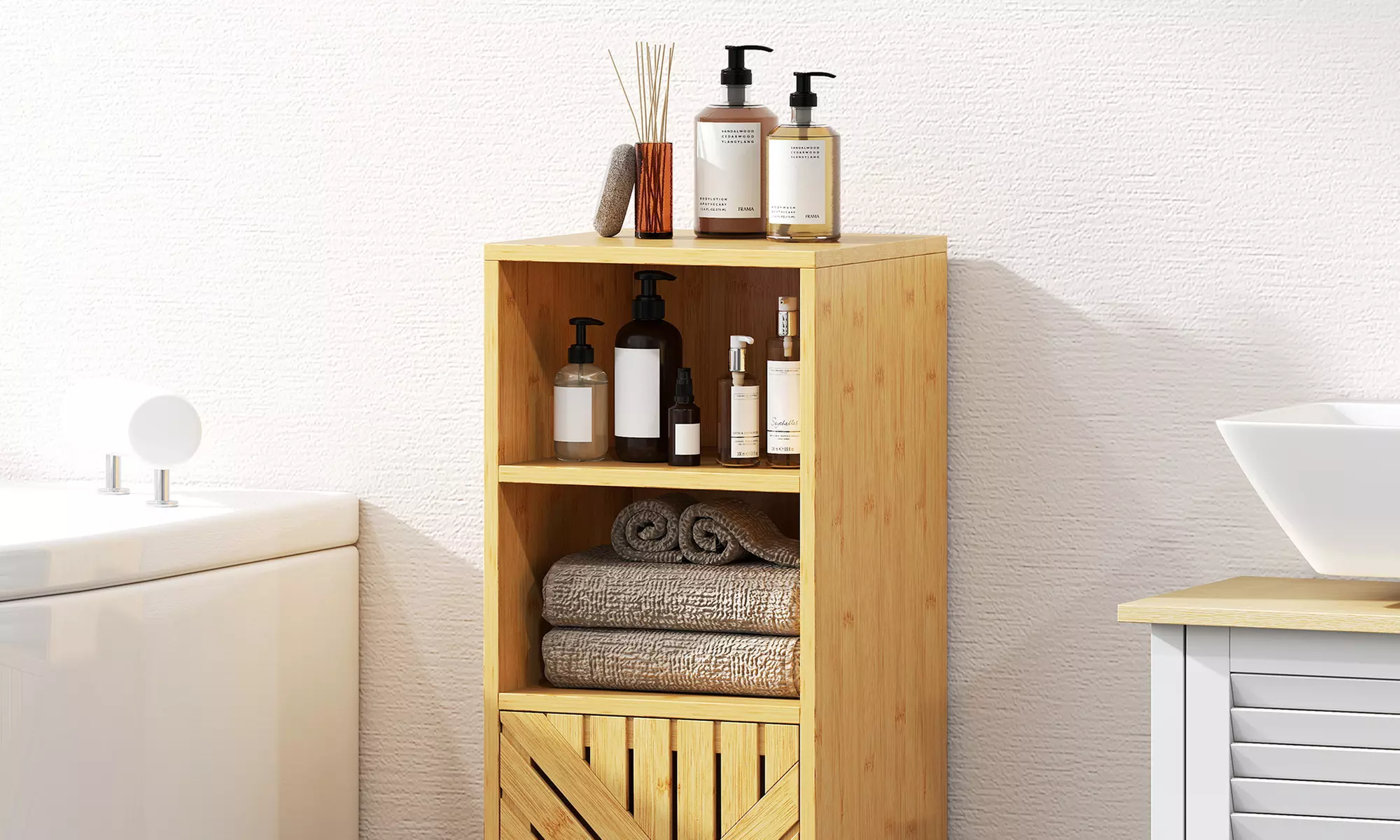 Homcom Bamboo Bathroom Under Sink Cabinet with Adjustable Shelf