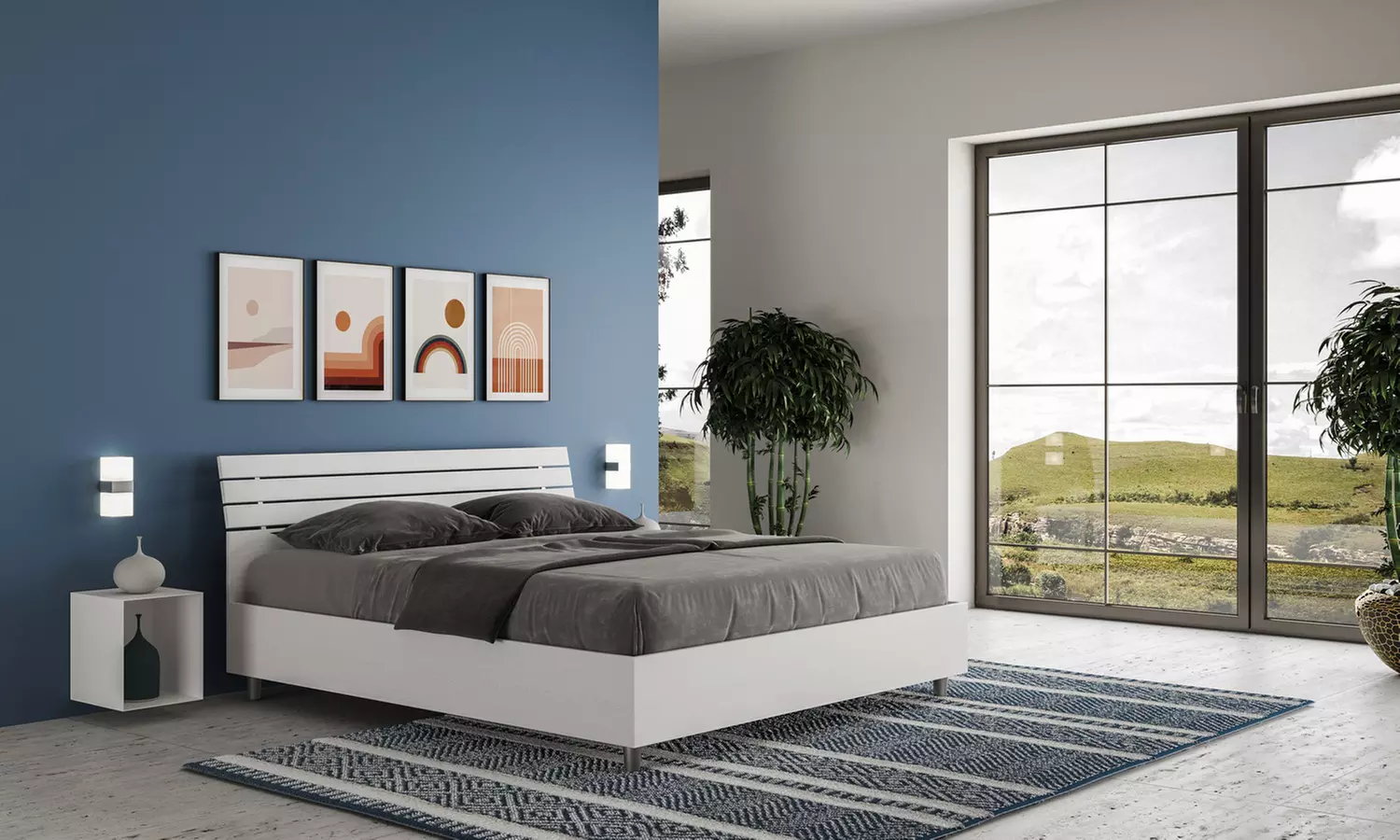 Lit double Ankel, avec tête de lit en mélamine