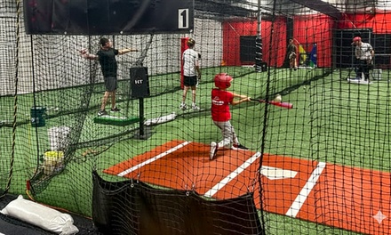 30-Minutes of Baseball Batting Cage Time w/ Pitching Machine & HitTrax Up to 4 People (1 session) - Practice Time Sports Canandaigua, New York