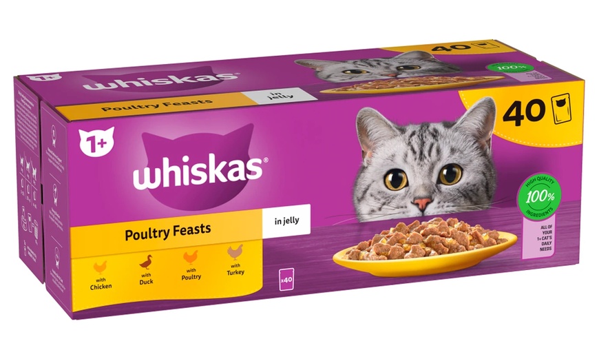 Image 1: Megapack Whiskas 1+ Adult Wet Cat Food - 40x85g Poultry Selection in Jelly
