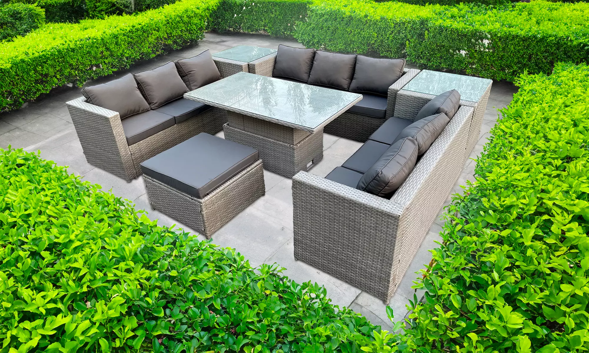10-Seater Weather-Resistant Rattan Dining Set with Adjustable Table - Primary Image