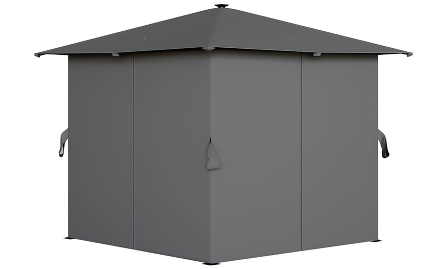 Image 3: Dark Grey Gazebo with LED Lights and Sunshade Curtains