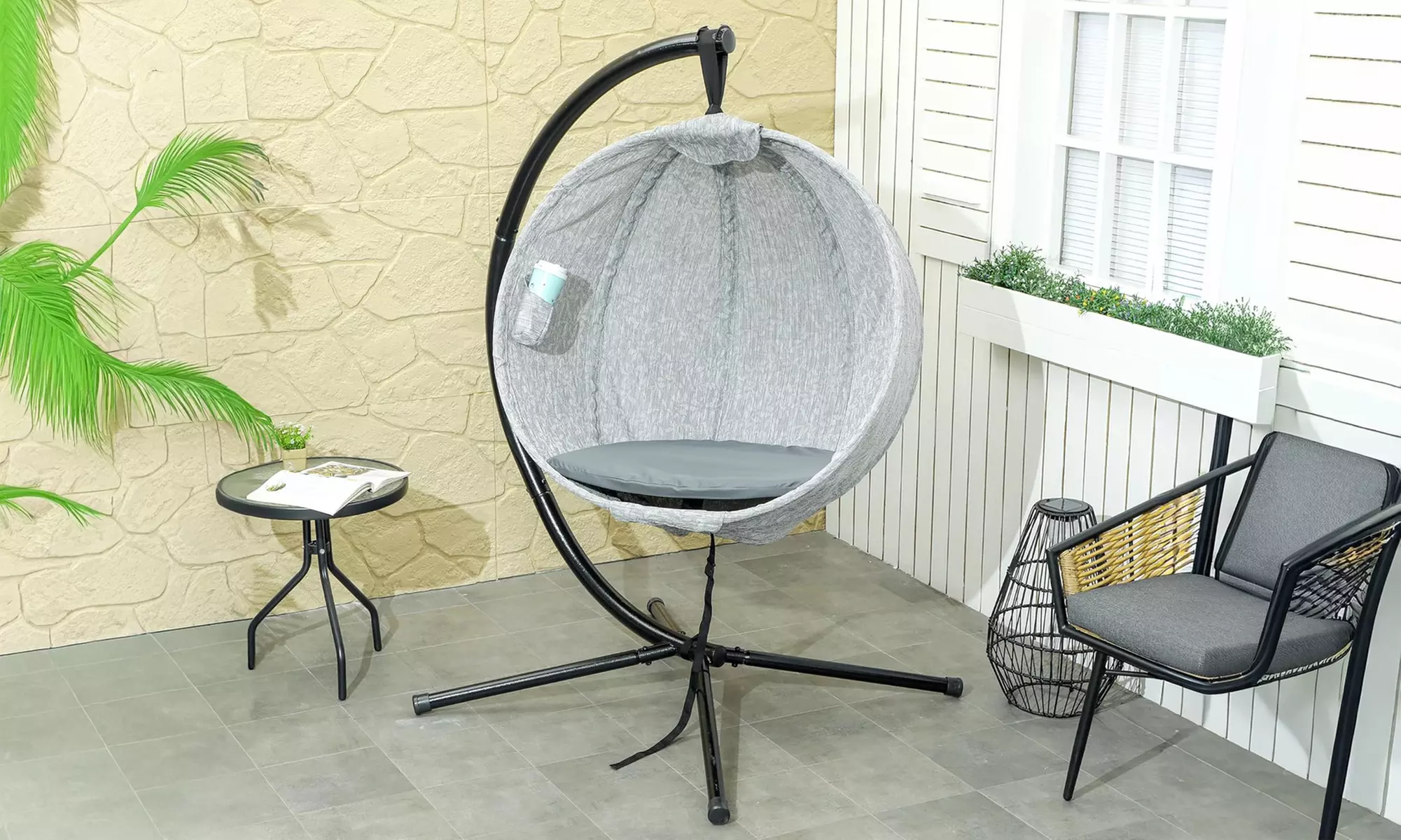 Outsunny Outdoor Egg Swing Chair with Cushion and Cup Holder