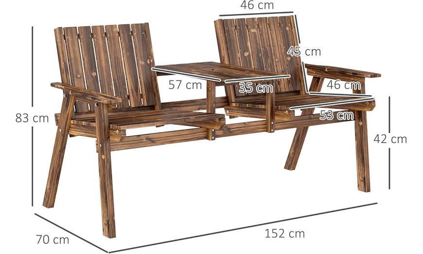 Image 15: Outsunny 2-Seater Wooden Bench with Centre Table