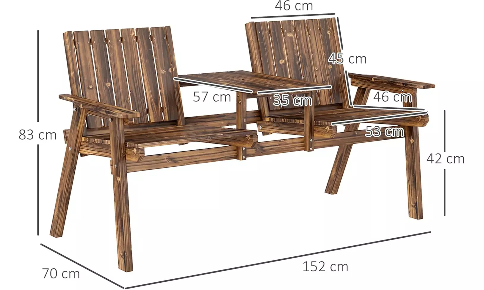 Outsunny 2-Seater Wooden Bench with Centre Table