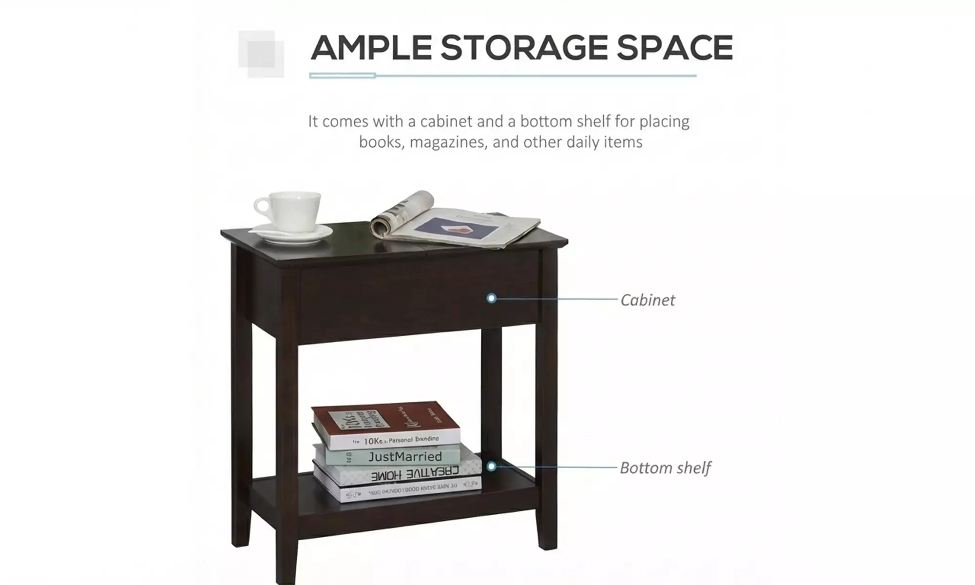HOMCOM Narrow Side Table with Flip Top and Storage Shelf