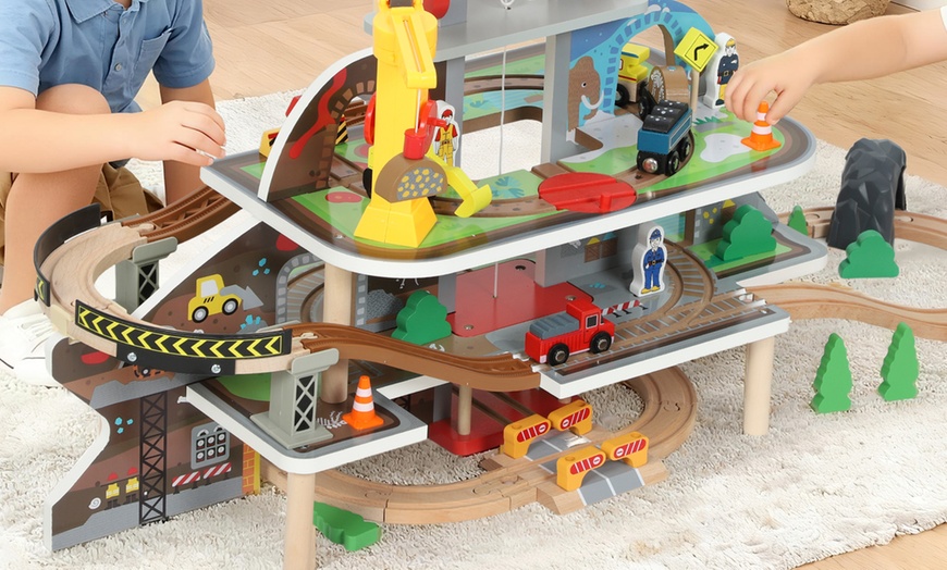 Image 3: AIYAPLAY Wooden Train Set, Mine-Themed or with Crane