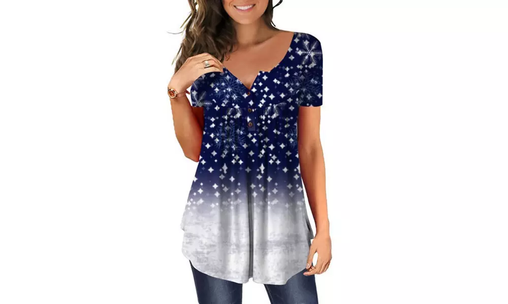 Women's Button Up Summer Short Sleeve Casual Tops Tunic Shirts Blouses