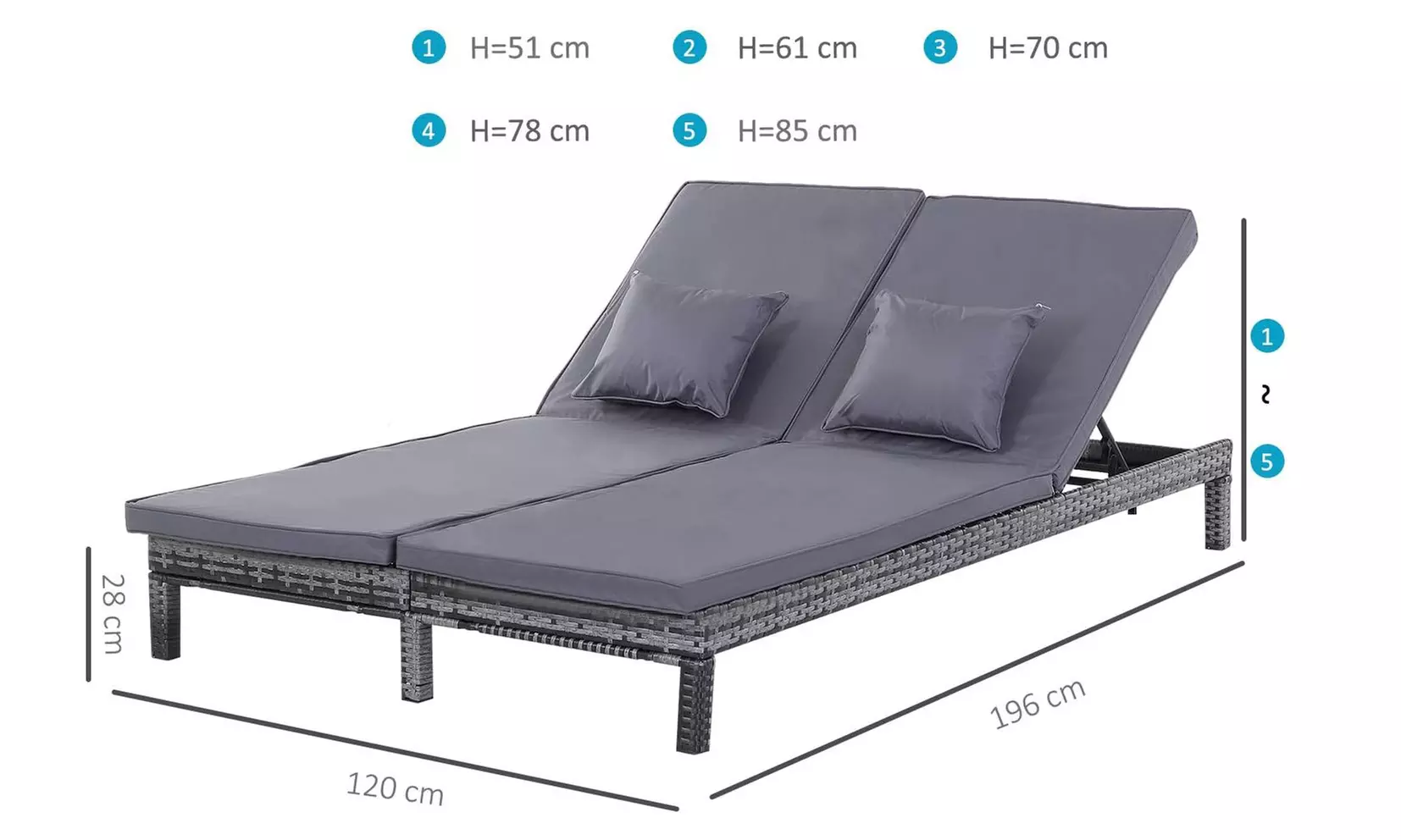 Outsunny Double Rattan-Effect Sun Lounger - Image 6
