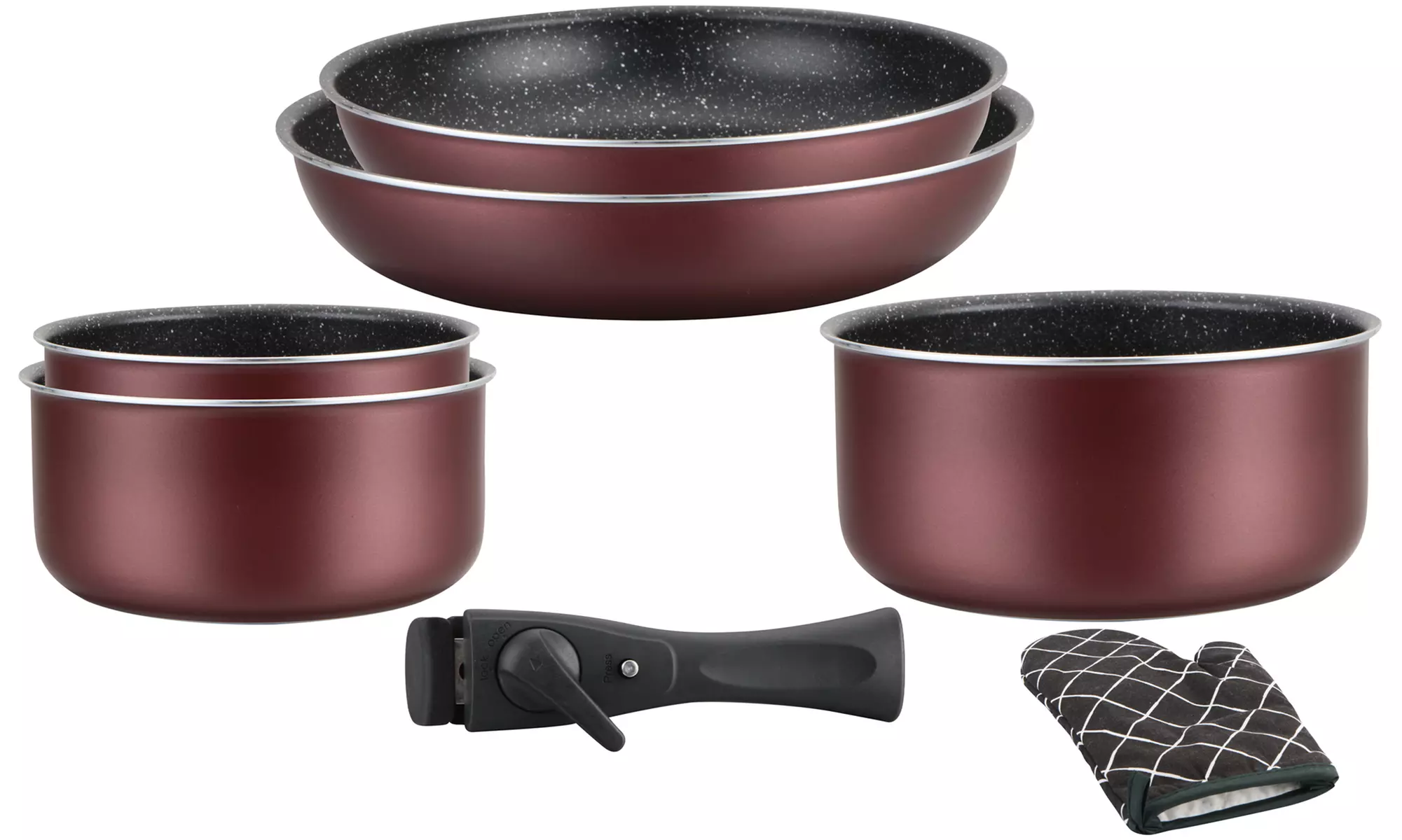5-, 7-, oder 17-tlg. Herzberg Kochgeschirr-Set mit abnehmbarem Griff