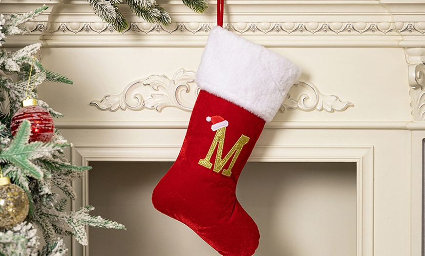 Image 6: Red Flannel Christmas Stocking with Letter Design
