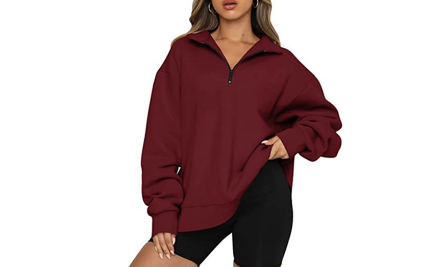 Image 13: Womens Half Zip Casual Pullover Sweatshirt