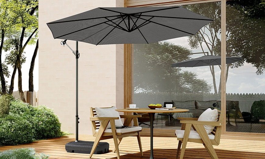 Image 1: Large 3m Grey Cantilever Parasol with Multiple Base Styles 