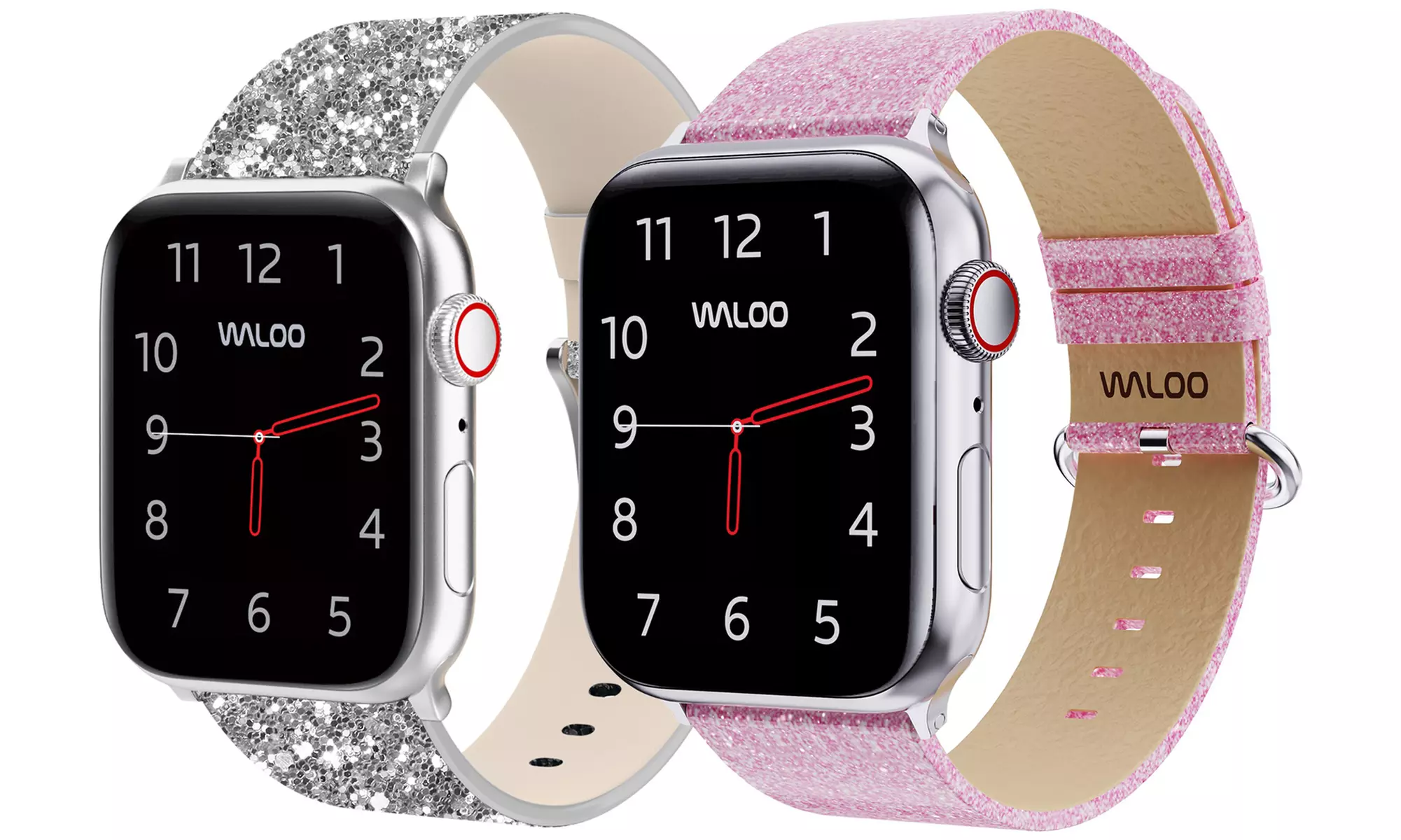 Waloo 2-Pack of Leather Bling and Shiny Brilliance Apple Watch Bands