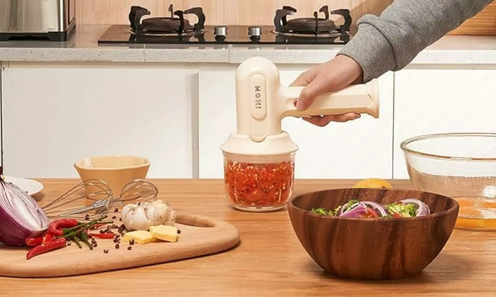 RACK TO DOOR 3-in-1 Hand Mixer Electric 3-Speed with Garlic Chopper