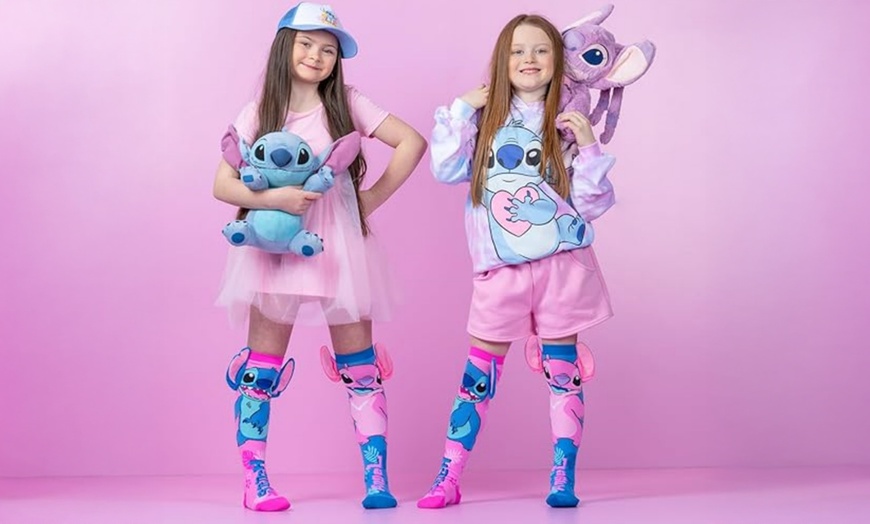 Image 5: Two Packs of Stitch-Inspired Funky Socks in Blue and Pink Design