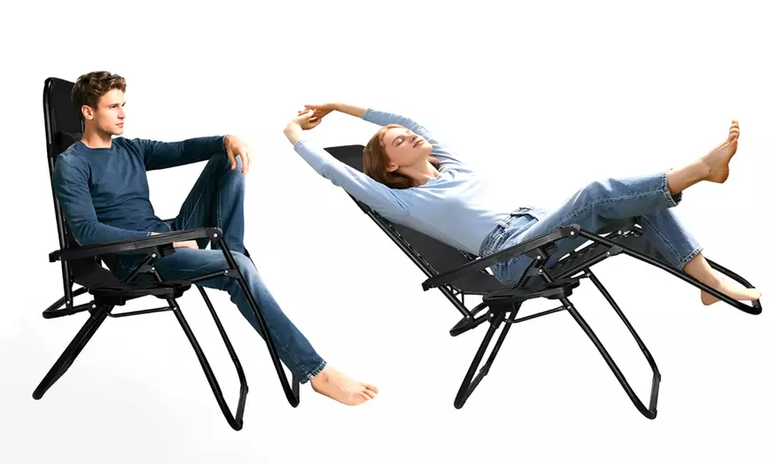 Image 3: Alivio Two Heavy Duty Zero Gravity Chairs with Coffee Table Set