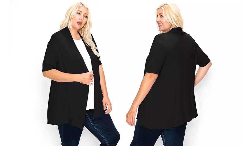 Women's Plus Size Casual Short Sleeve Open Front Cardigan