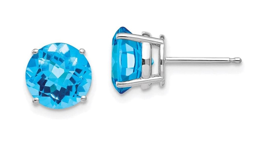 Image 2: Paris Jewelry White Gold Plated Created 2Ct Round Swiss Blue Topaz Stud Earrings
