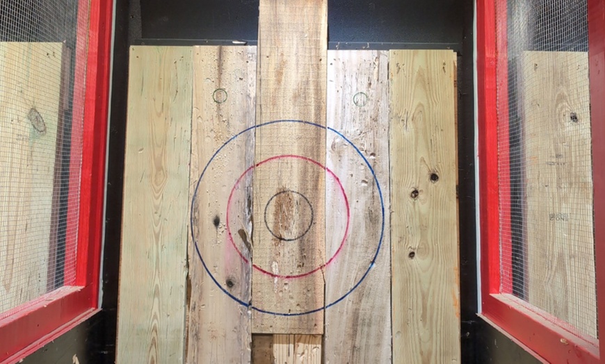 Image 2: In-House Axe-Throwing: 1 Hour (for 2 or 4) or 2.5 Hours (for 8 or 12)