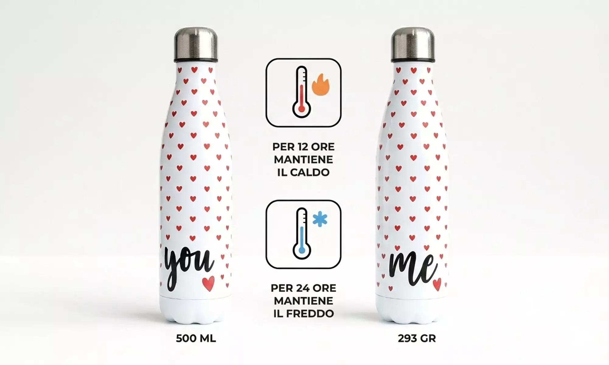 2er-Set Thermoflaschen 500 ml mit dem Aufschrift „you“ und „me“