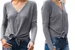 Reflection Women's Button & Tie-Front Oversized Waffle Knit Top. Plus Sizes Available - Second Medium