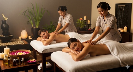 Couples 60-Minute Body-Foot Massage w Hot Stones Essential Oils-Scrub - Aloha Massage Spa