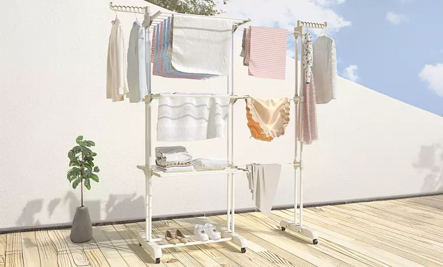 Image 1: Four-Tier Foldable Laundry Dryer Rack