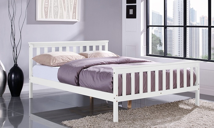 Hampton White Wooden Bed Frame | Groupon Goods