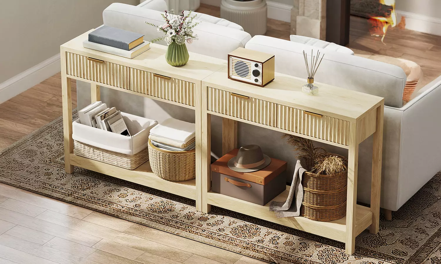 HOMCOM Console Table with Fluted Drawers