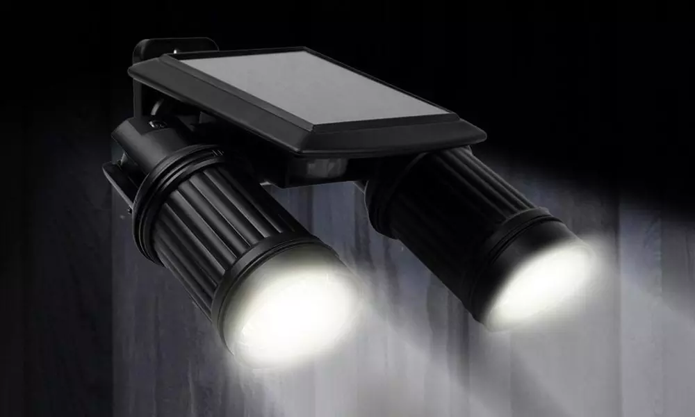 Black Solar-Powered PIR-Activated Twin-Head Security Light - Primary Image