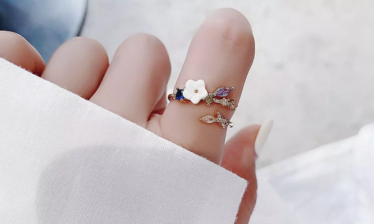 14K Gold Adjustable Ring with crystals from Swarovski
