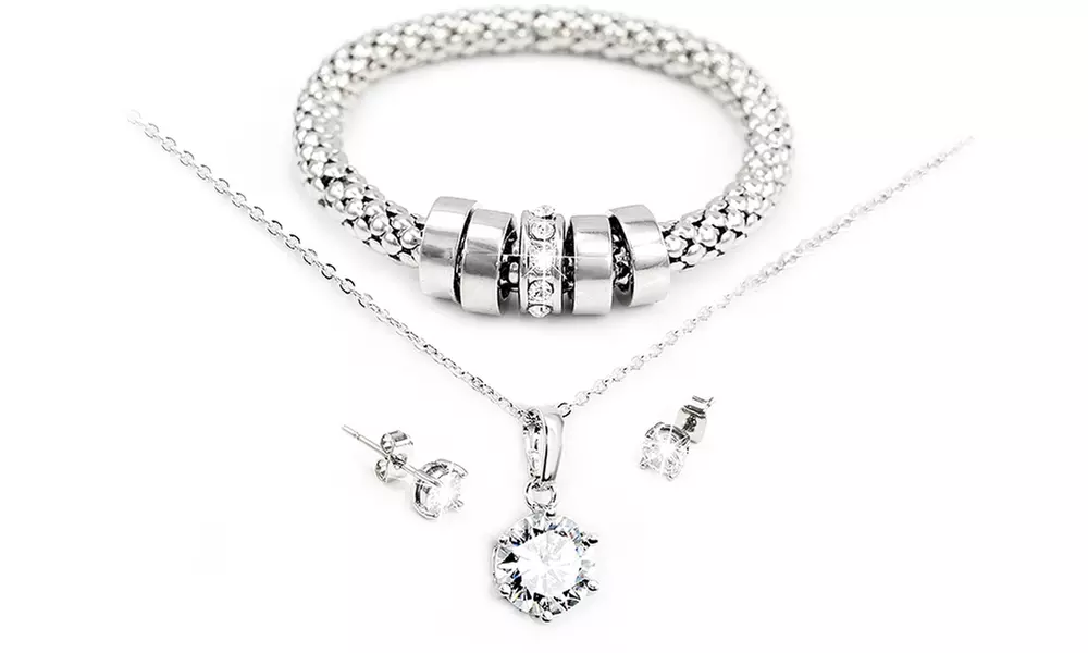 1x oder 2x Schmuck-Set mit Swarovski®-Kristallen in Roségold oder Silber - Second Medium