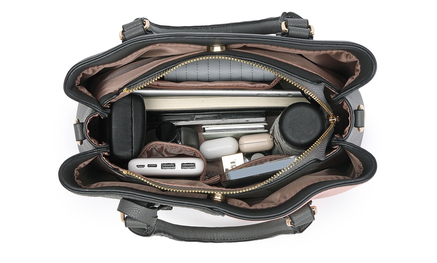 Image 18: Women's Color-block Fashion Tote and Top Handle Handbags