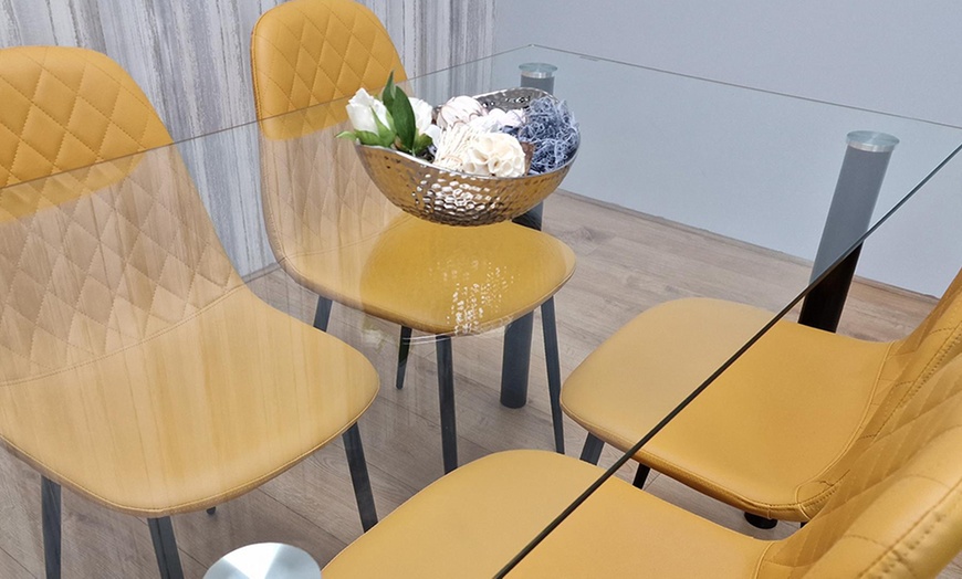 Image 11: Glass Dining Table Set with Chair Options