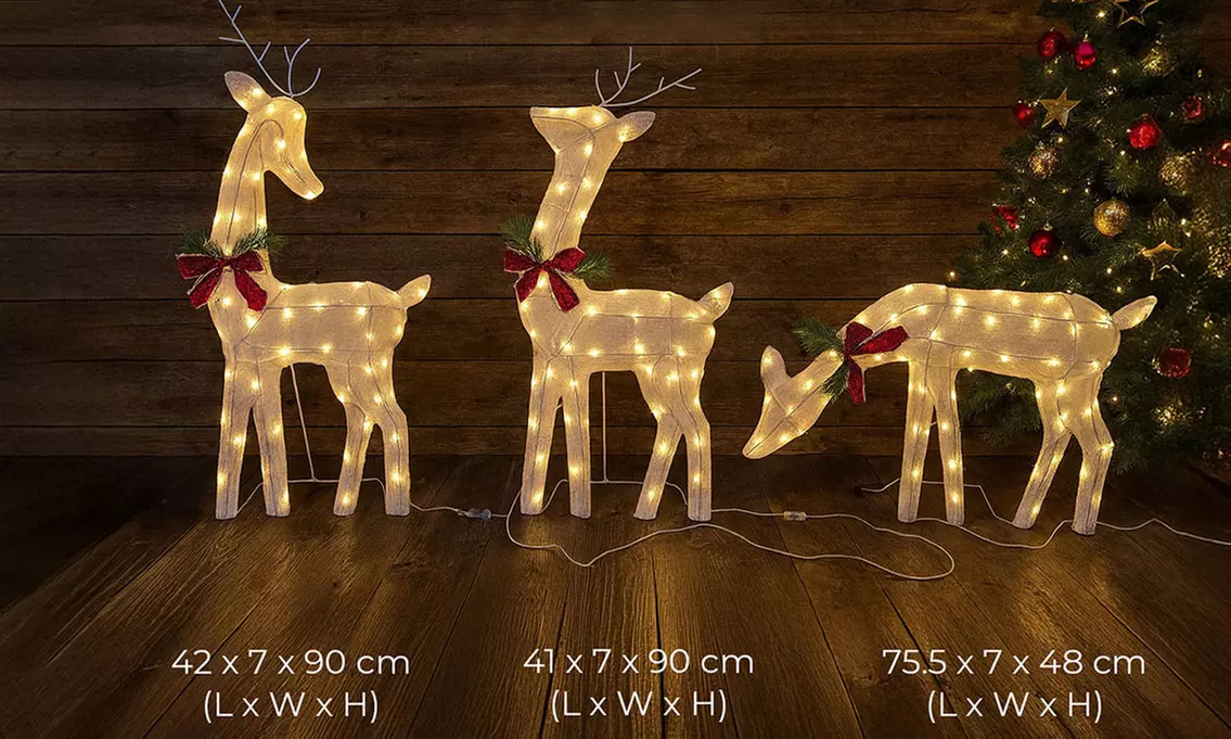 Neo Set of 3 LED Lighted Reindeer Christmas Decorations - Image 3