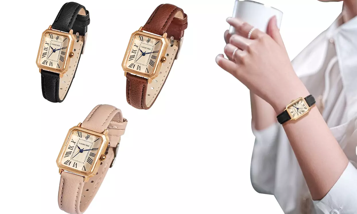 Retro Damenarmbanduhr mit Lederarmband