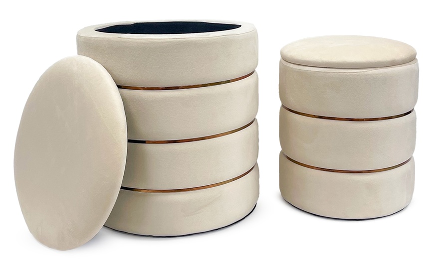Image 2: 2er-Set zylindrische Samt-Poufs mit Stauraum