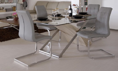 Tavolo fisso Dmora con piano in vetro disponibile in 2 colori