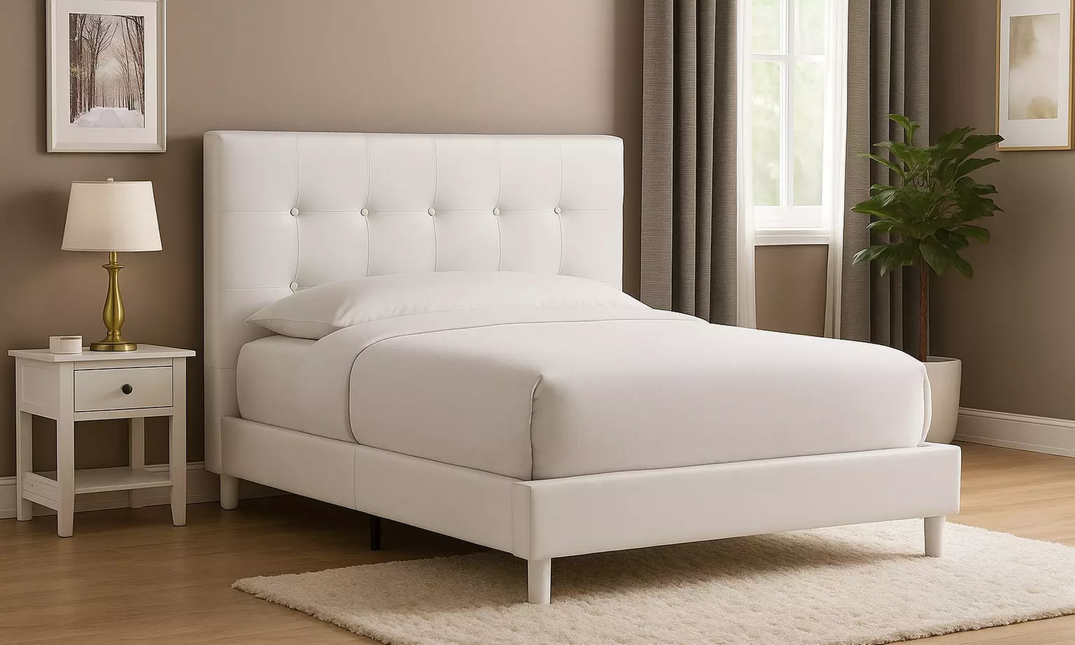 Lit fixe "Triomphe" en similicuir, matelas "Cosmos" en option