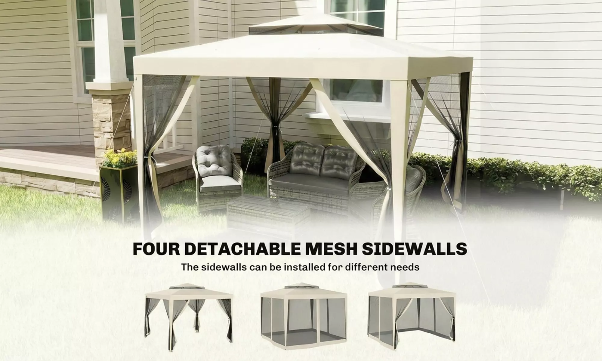 Outsunny 3 x 3m Party Gazebo with Mesh Sidewalls and Vented Roof