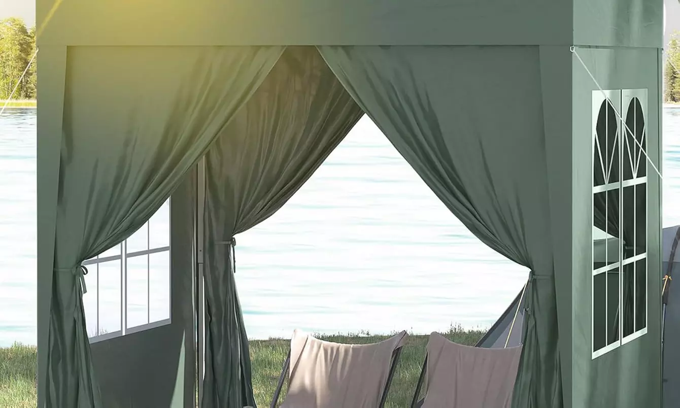 Outsunny Pop-Up Gazebo 2m x 2m with Side Panels in Blue, Black, Green